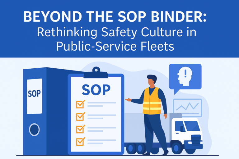 An illustration of how fleet manager/directors, environmental health and safety offices, and anyone involved in professional driver training, especially those associated with local or federal front facing companies or agencies, and go beyond the SOP binder to achieve real results in safety, fuel costs, and incident reduction.